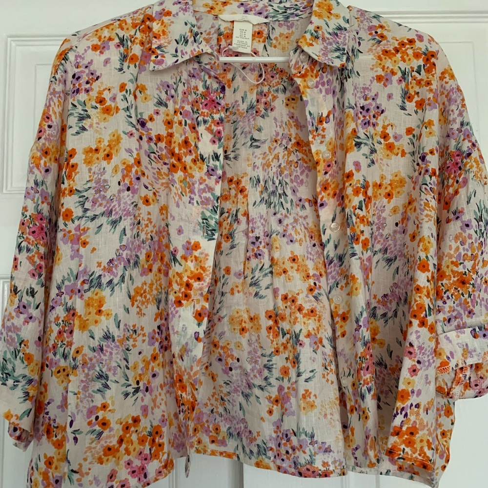 Zara brand , medium floral oversized button down shirt, never worn